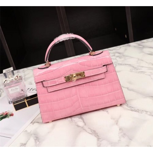 Hermes Kelly 19cm Tote Bag in pelle di coccodrillo KL19 rosa