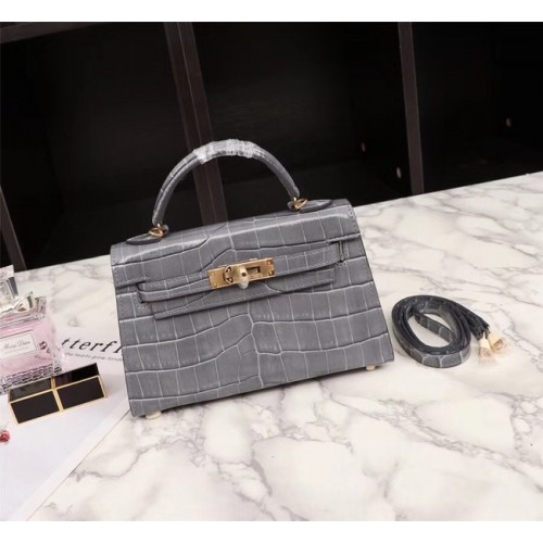 Hermes Kelly 19 centimetri Tote Bag in pelle di coccodrillo KL19 grigio