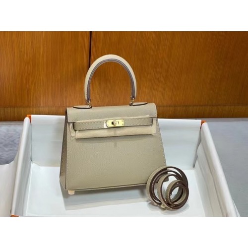 Hermes Kelly 20 centimetri Borse a tracolla Epsom KL2750 Pearl grigio e oro