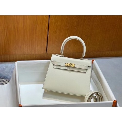 Hermes Kelly 20 centimetri borse a tracolla Epsom KL2750 bianco e oro