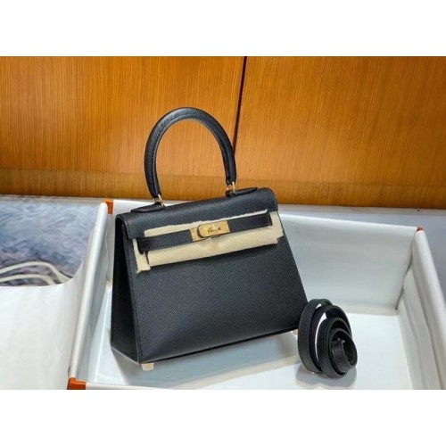 Hermes Kelly 20 centimetri Borse a tracolla Epsom KL2750 nero e oro