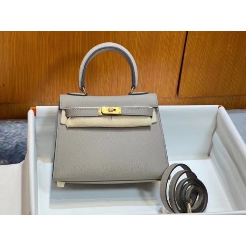 Hermes Kelly 20 centimetri borse a tracolla Epsom KL2750 grigio chiaro e oro