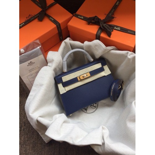 Hermes Kelly 20 centimetri Tote Bag originale Epsom in pelle KL20 blu