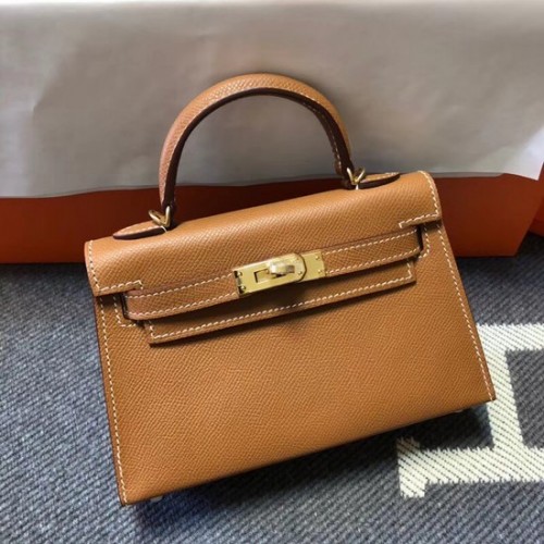Hermes Kelly 20 centimetri Tote Bag originale Epsom in pelle KL20 Camel