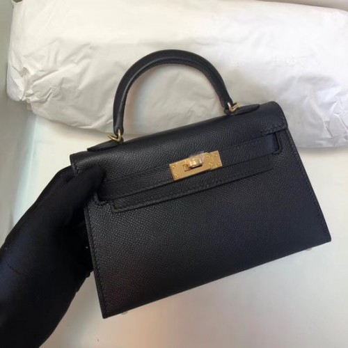 Hermes Kelly 20 centimetri Tote Bag in pelle originale KL20 nero