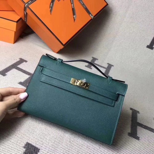 Hermes Kelly 22CM Tote Bag originale Epsom in pelle KL22 verde scuro
