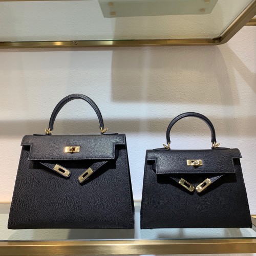 Hermes Kelly 22cm 25cm Tote Bag Borsa in pelle Epsom originale KL22 KL25 nera