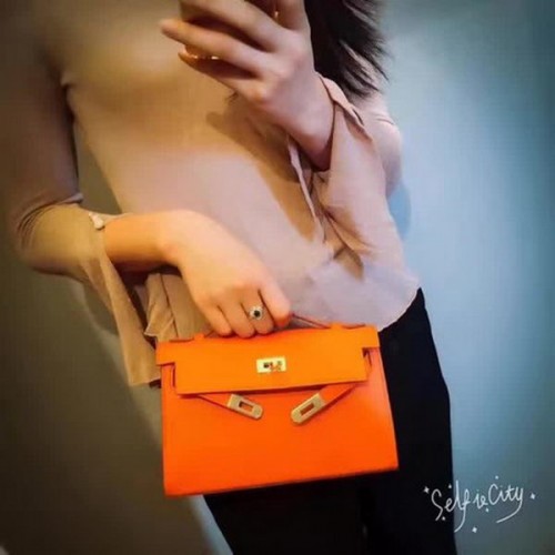 Hermes Kelly 22 centimetri Tote Bag in pelle originale KL22 arancione