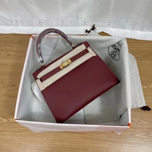 Hermes Kelly 25cm Borse a tracolla Epsom KL2755 Borgogna e metallo tono oro