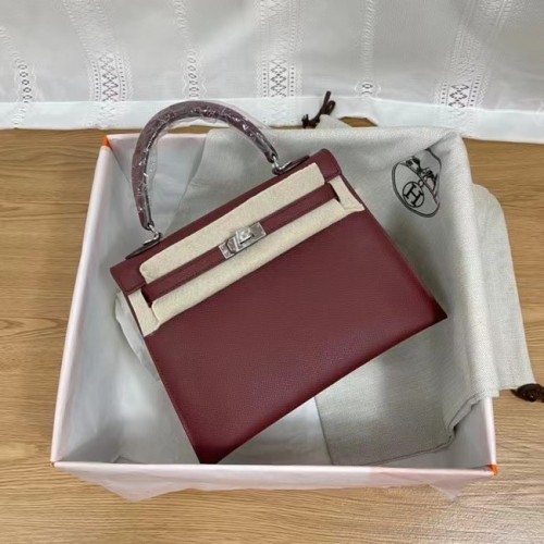 Hermes Kelly 25cm Borse a tracolla Epsom KL2755 Borgogna e metallo tono argento
