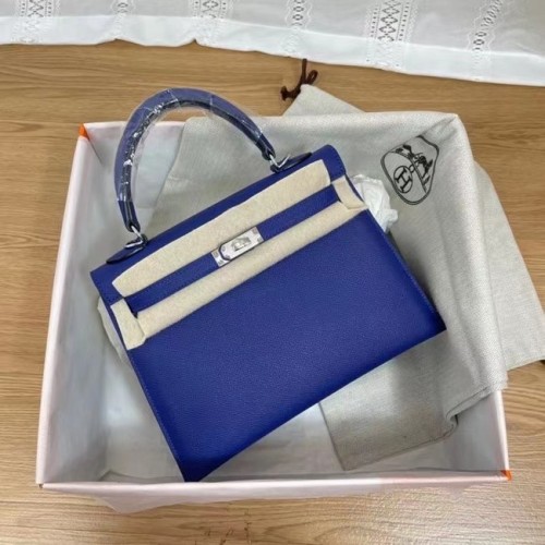 Hermes Kelly 25cm Borse a tracolla Epsom KL2755 Blu elettroottica e metallo tono argento