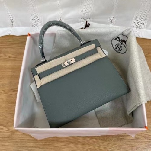 Hermes Kelly 25cm Borse a tracolla Epsom KL2755 Nebbia blu e metallo tono argento
