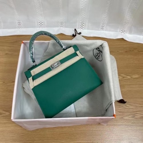 Hermes Kelly 25cm Borse a spalla Epsom KL2755 Lake green&silver-Tone Metal