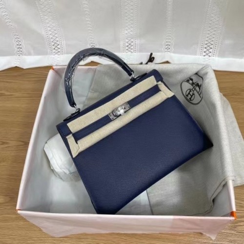 Hermes Kelly 25cm Borse a tracolla Epsom KL2755 Blu reale e metallo tono argento