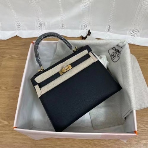Hermes Kelly 25 centimetri borse a tracolla Epsom KL2755 nero e metallo tono oro
