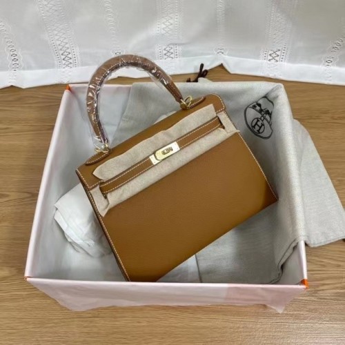 Hermes Kelly 25 centimetri borse a tracolla Epsom KL2755 marrone e metallo tono oro