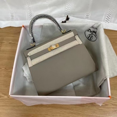 Hermes Kelly 25 centimetri borse a tracolla Epsom KL2755 grigio e metallo tono oro