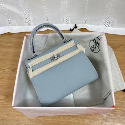 Hermes Kelly 25cm Borse a spalla Epsom KL2755 azzurro e metallo tono argento