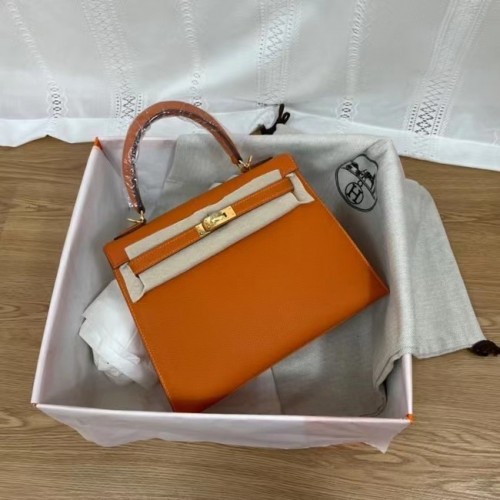 Hermes Kelly 25 centimetri borse a tracolla Epsom KL2755 metallo tono arancione e oro