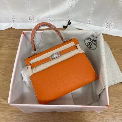 Hermes Kelly 25 centimetri borse a tracolla Epsom KL2755 arancione e metallo tono argento