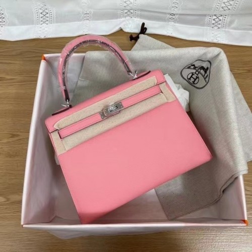 Hermes Kelly 25 centimetri borse a tracolla Epsom KL2755 rosa e metallo tono argento
