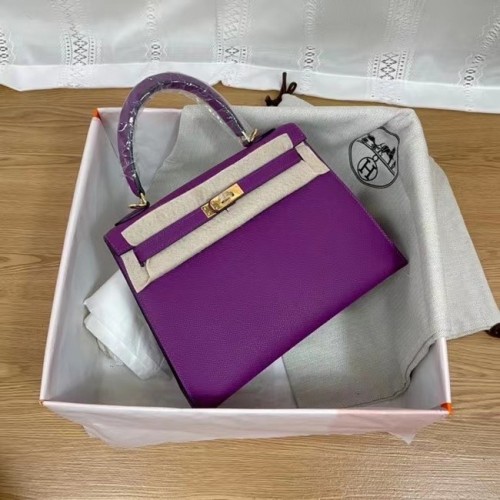 Hermes Kelly 25 centimetri borse a tracolla Epsom KL2755 metallo tono viola e oro