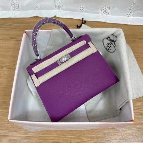 Hermes Kelly 25 centimetri borse a tracolla Epsom KL2755 metallo tono viola e argento