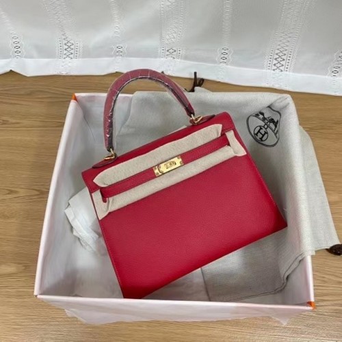 Hermes Kelly 25 centimetri borse a tracolla Epsom KL2755 metallo tono rosso e oro