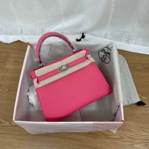 Hermes Kelly 25 centimetri borse a tracolla Epsom KL2755 rosa e metallo tono argento