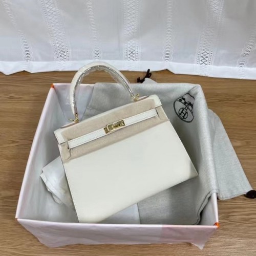 Hermes Kelly 25 centimetri Borse a tracolla Epsom KL2755 bianco e oro