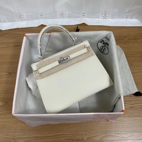 Hermes Kelly 25cm Borse a tracolla Epsom KL2755 metallo bianco e argento