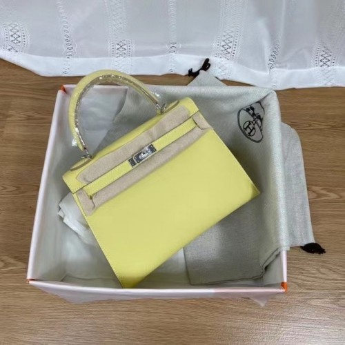 Hermes Kelly 25 centimetri borse a tracolla Epsom KL2755 giallo e metallo tono argento