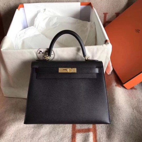 Hermes Kelly 25cm Tote Bag Borsa in pelle originale Epsom KL25 nera