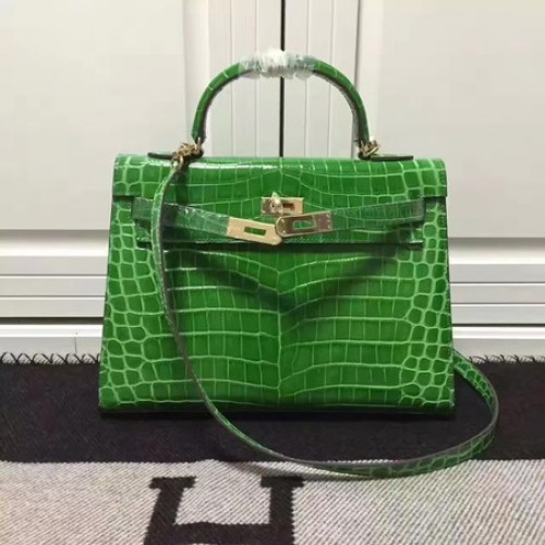 Hermes Kelly 28 centimetri borsa a tracolla in pelle di cocco K28 verde