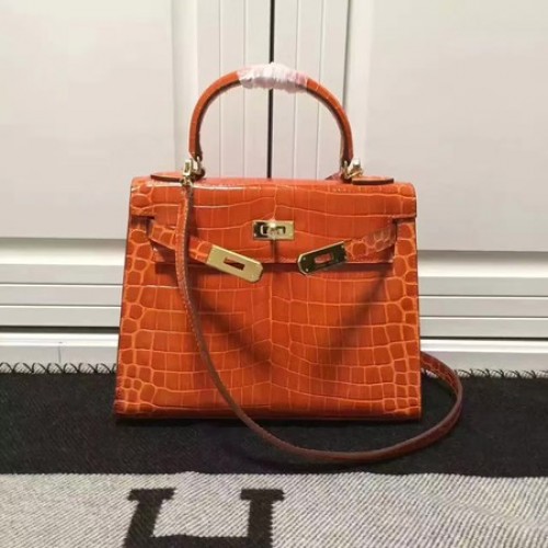Hermes Kelly 28 centimetri borsa a tracolla in pelle di cocco K28 arancione