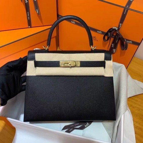 Hermes Kelly 28 centimetri borse a tracolla Epsom pelle KL28 nero