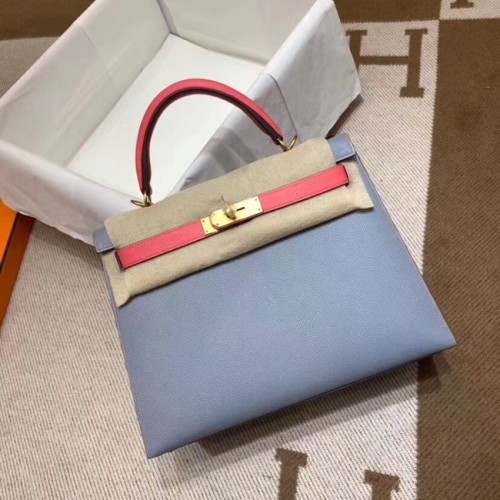 Hermes Kelly 28cm Borse a spalla Epsom Leather KL28 blu e rosa