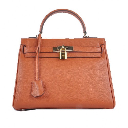 Hermes Kelly 28 centimetri borse a tracolla arancione in pelle granulosa oro