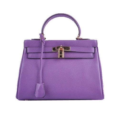 Hermes Kelly 28 centimetri borse a tracolla viola in pelle granulosa oro