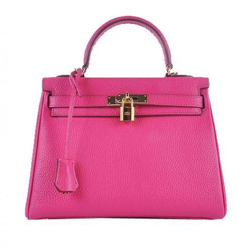 Hermes Kelly 28 centimetri borse a tracolla rosa in pelle a grana oro