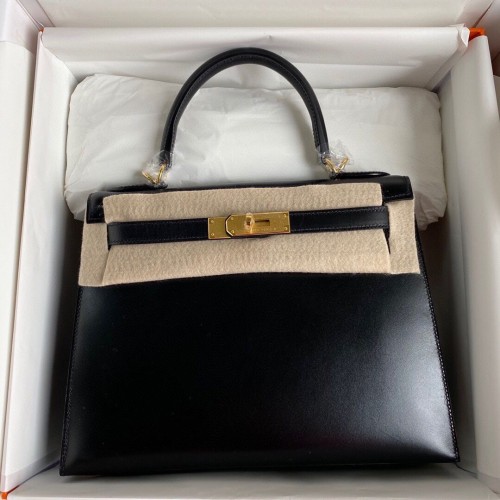Hermes Kelly 28 centimetri borse a tracolla in pelle liscia KL28 nero
