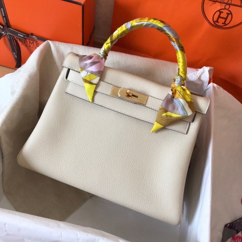 Hermes Kelly 28 centimetri borse a tracolla Togo in pelle KL28 bianco crema