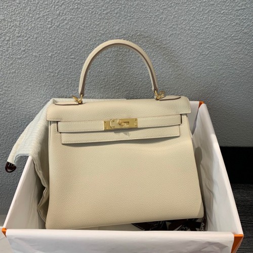 Hermes Kelly 28 centimetri borse a tracolla Togo in pelle crema KL28