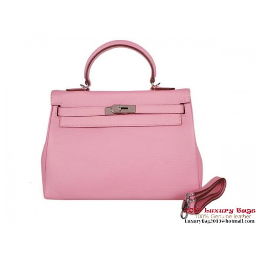 Hermes Kelly 32CM Top Handle Bag rosa pelle Clemence argento