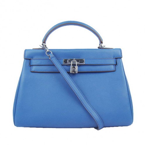 Hermes Kelly 32cm Borse Togo Pelle 6108 Blu Argento