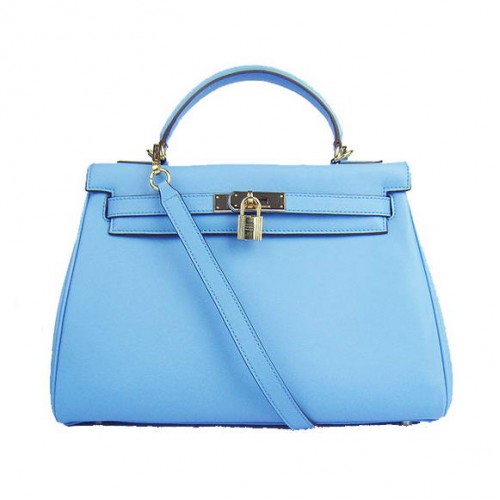 Hermes Kelly 32cm Borse Togo Pelle 6108 Light Blue Golden