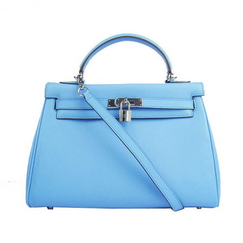 Hermes Kelly 32cm Borse Togo Pelle 6108 Azzurro Argento