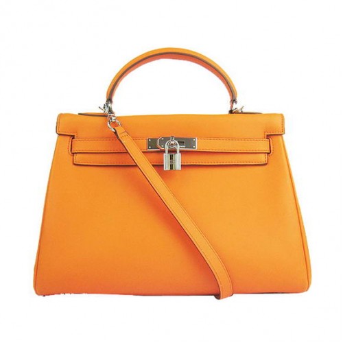 Hermes Kelly 32cm Borse Togo Pelle 6108 Arancione Argento