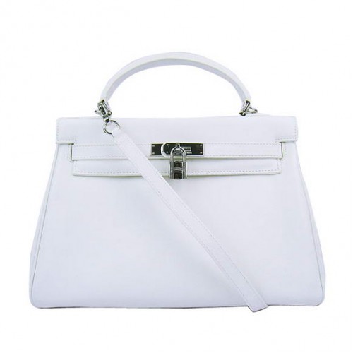 Hermes Kelly 32cm Borse Togo Pelle 6108 Bianco Argento