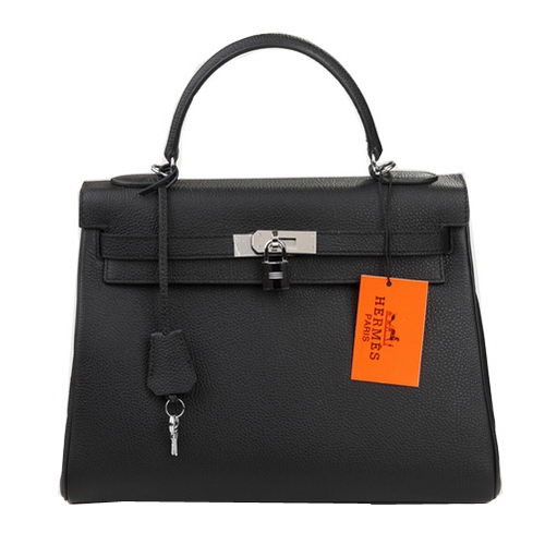 Borsa a tracolla Hermes Kelly 32cm in pelle nera originale K32 argento